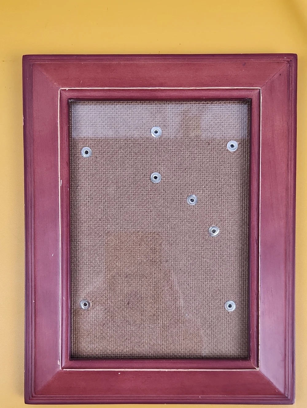 Wooden Picture Frame in Distressed Red with Burlap Backing - Unbranded
